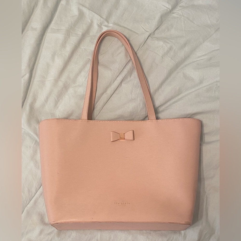 Like new Ted Baker ballerina pink leather tote bag with decorative bow!
